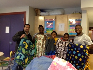 Donating Fleece Blankets to Brookview House in Dorchester, MA.